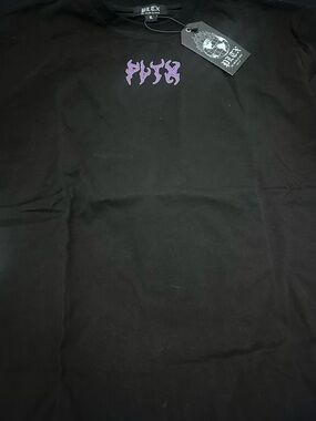 Black Short-Sleeve Crewneck T-Shirt with Purple Logo